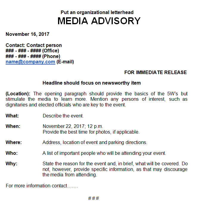 Media advisory format